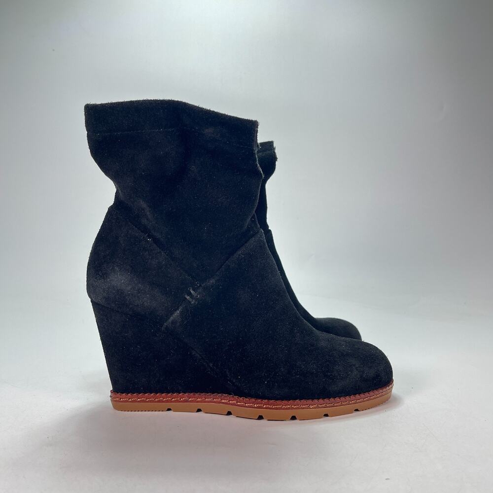 Kate Spade New York Saunders Black Gum Suede Wedge Heel Ankle Boots Youth Size 1